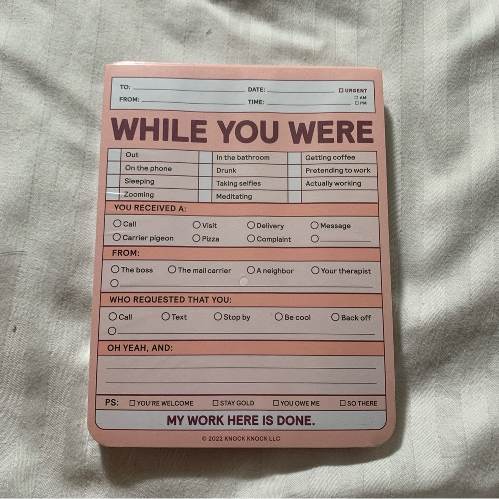 Knock Knock Nifty Notes “While You Were” notepad